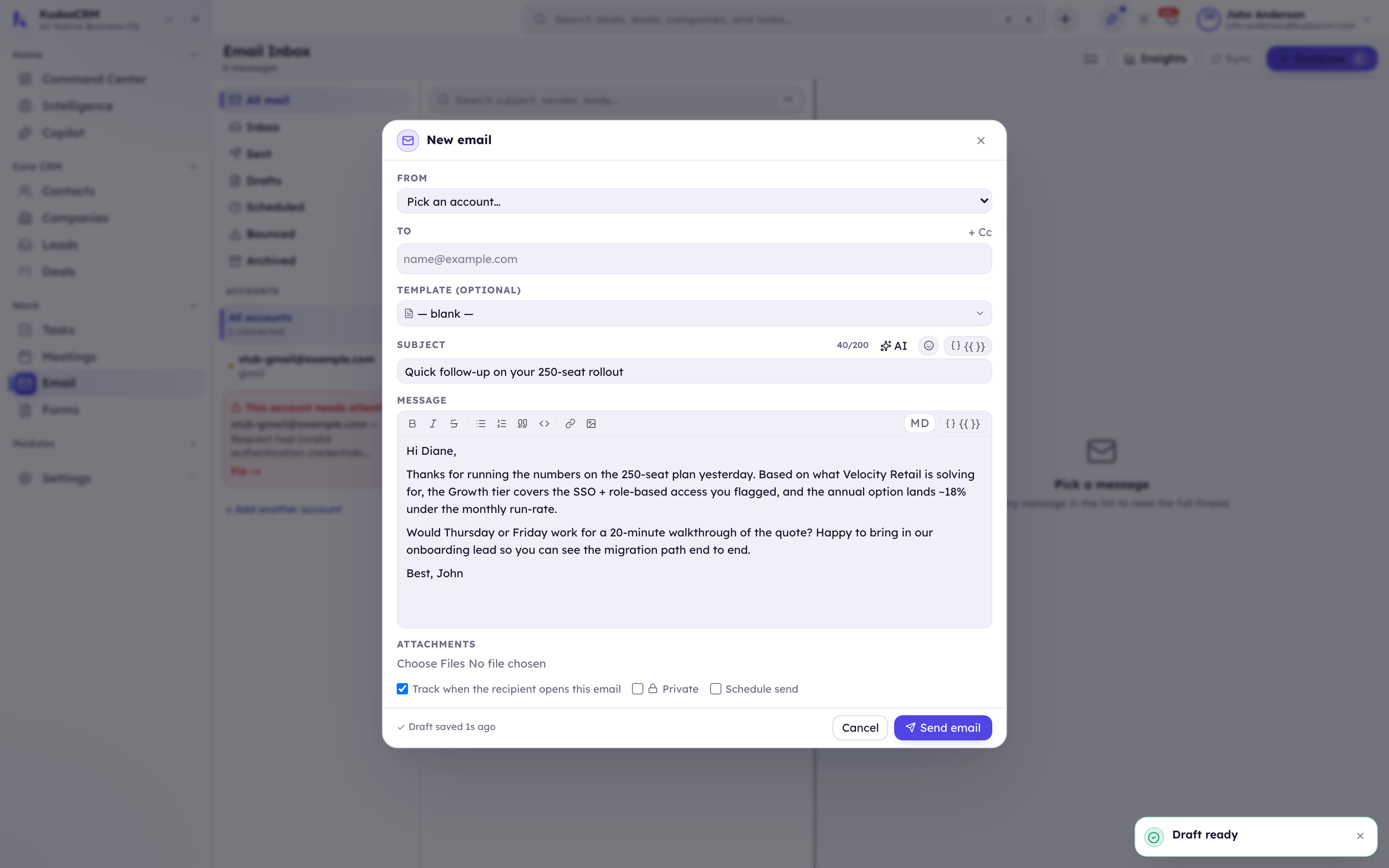 Kudos AI in KudosCRM