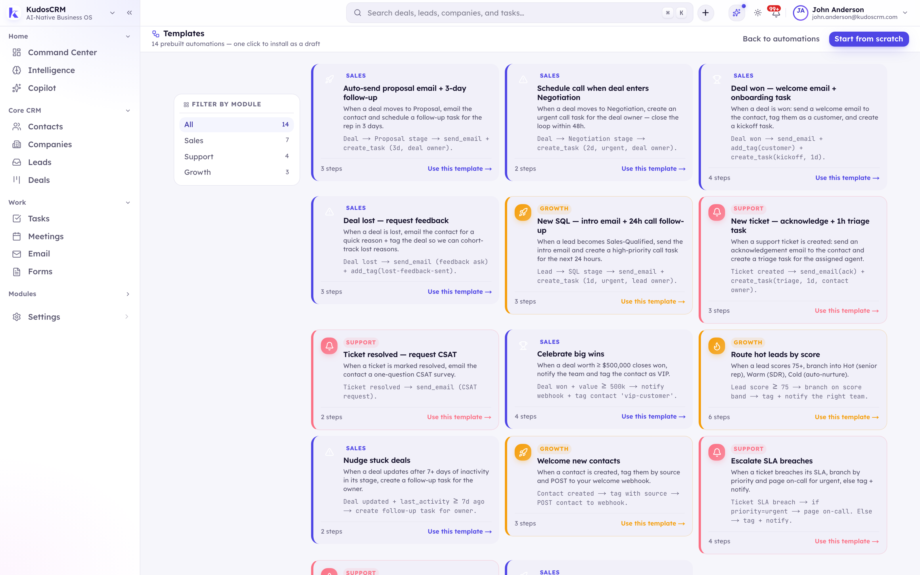 Workflows in KudosCRM