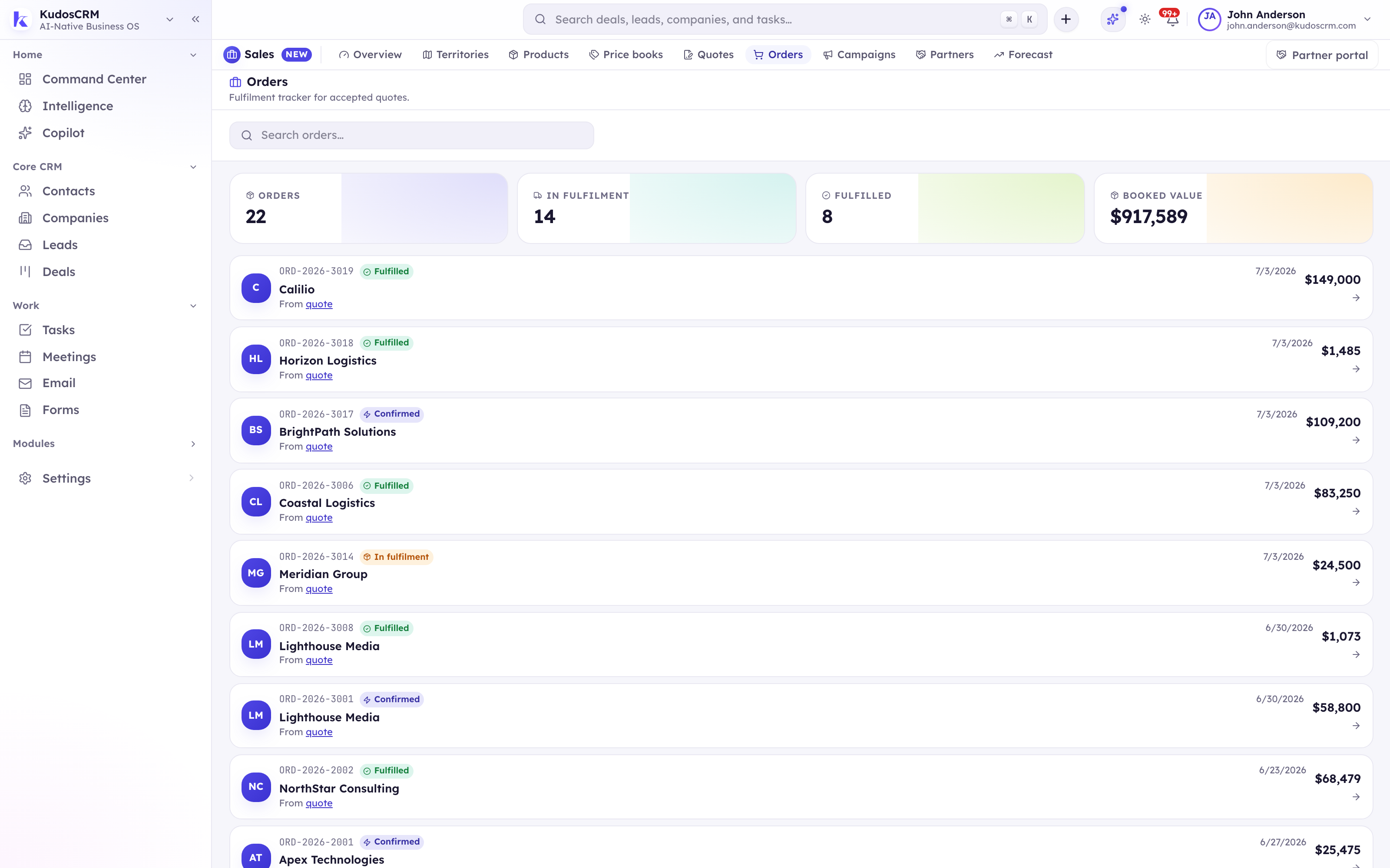 Orders in KudosCRM