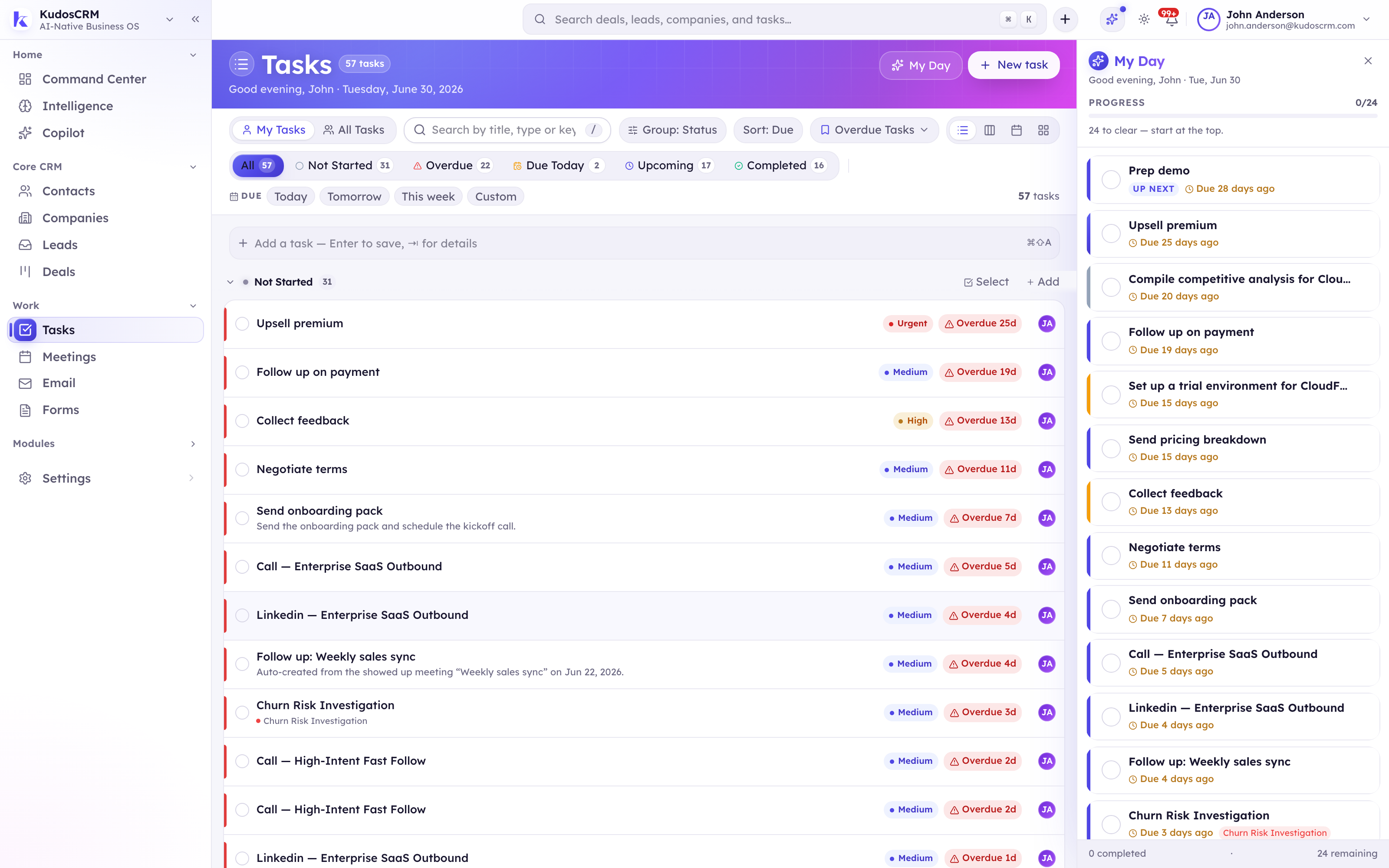 Tasks in KudosCRM