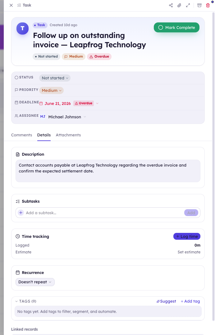 Recurring Tasks in KudosCRM