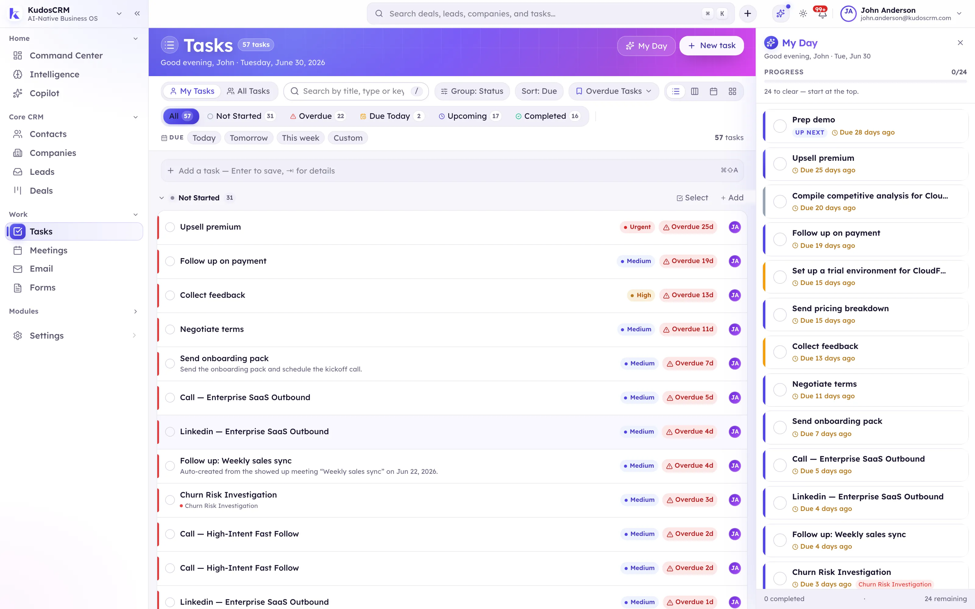 Tasks in KudosCRM