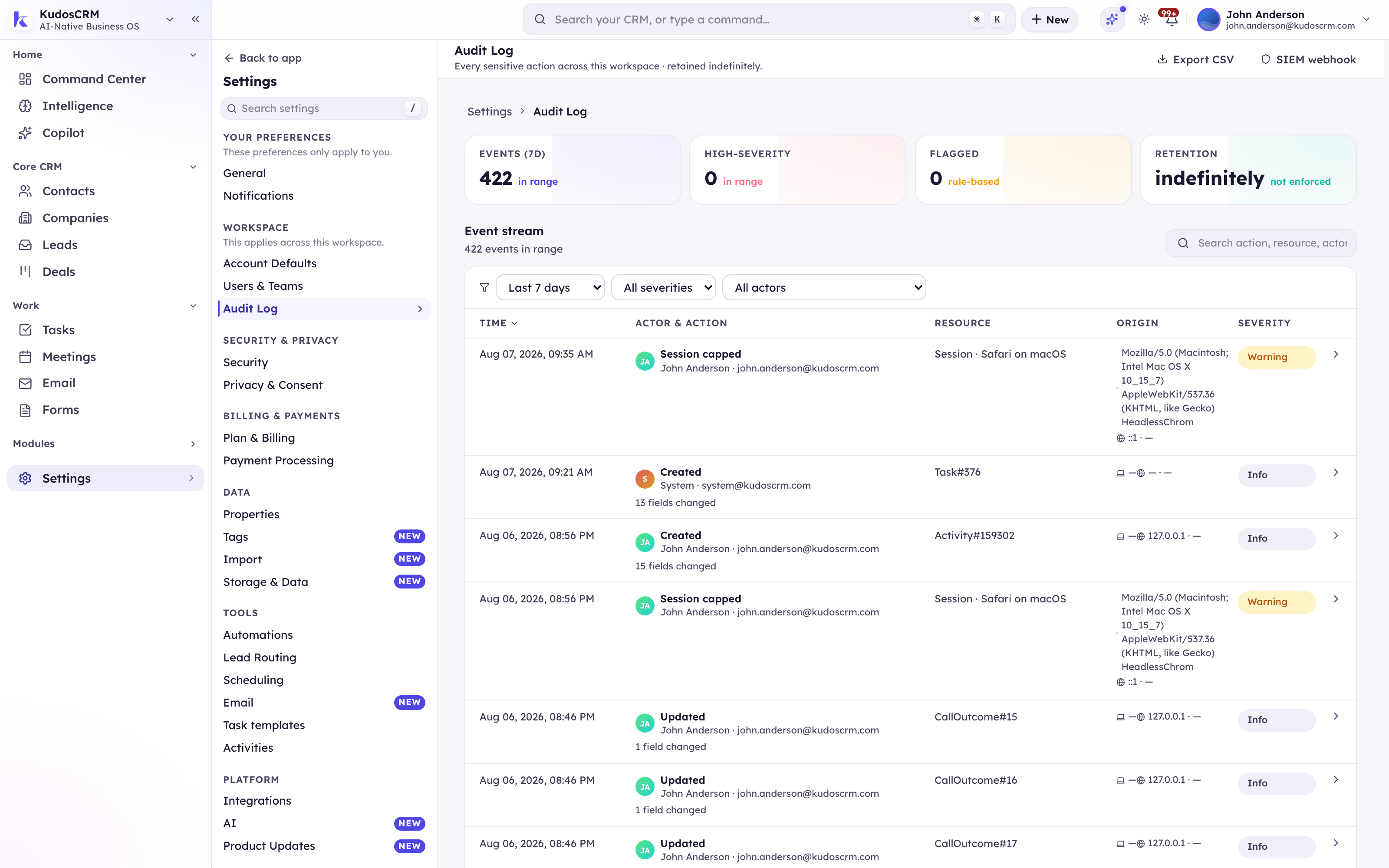 Audit Log in KudosCRM